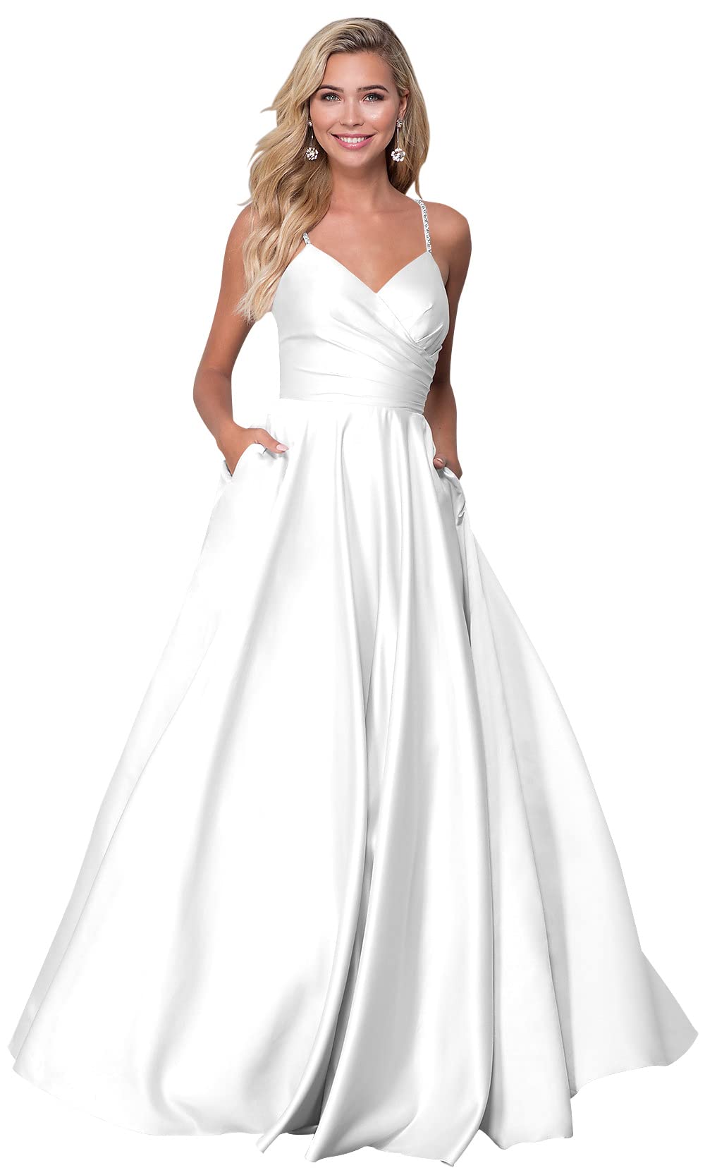 Elegant Long Ball Gown Prom Dress for Teens - A-Line Satin Pleated Beaded Formal Gown for Wedding & Special Occasions | Perfect for Homecoming, Quinceañera & Evening Parties