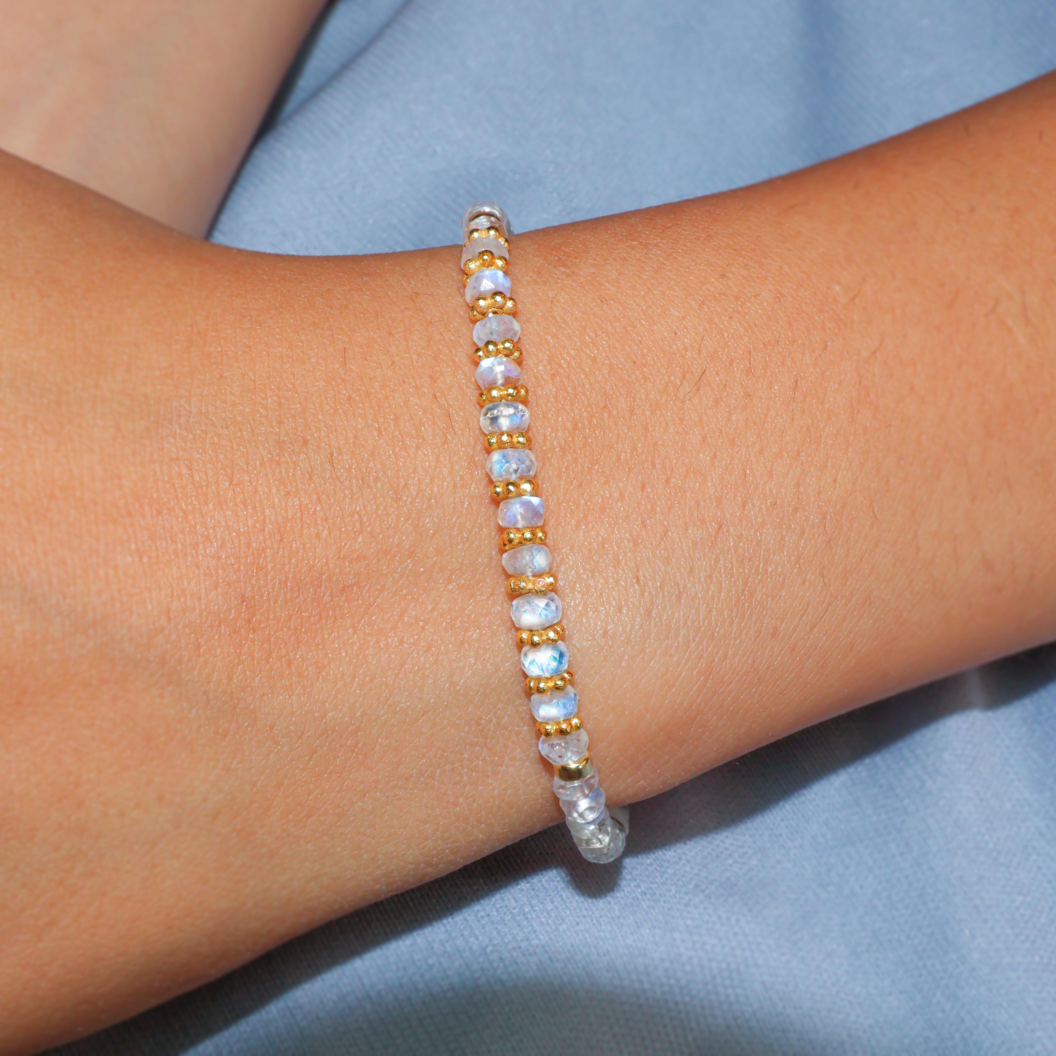 Natural Moonstone Beaded Bracelet with Rondelle Spacer Beads - Elegant Handmade Jewelry for Women, Boho Chic Accessory for Everyday Wear & Special Occasions