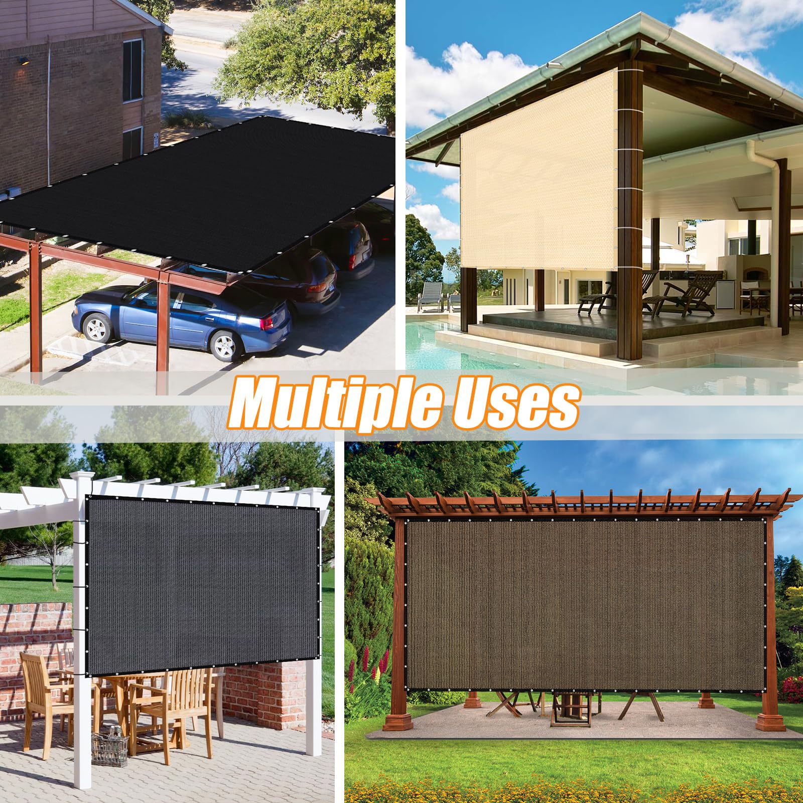 KANAGAWA 90% UV Block Sun Shade Cloth 10'X10' Outdoor Pergola Shade Cover with Grommets - Light Gray Privacy Screen for Patio, Backyard, Garden, Carport - Perfect for Outdoor Relaxation, Plant Protection & Vehicle Shading