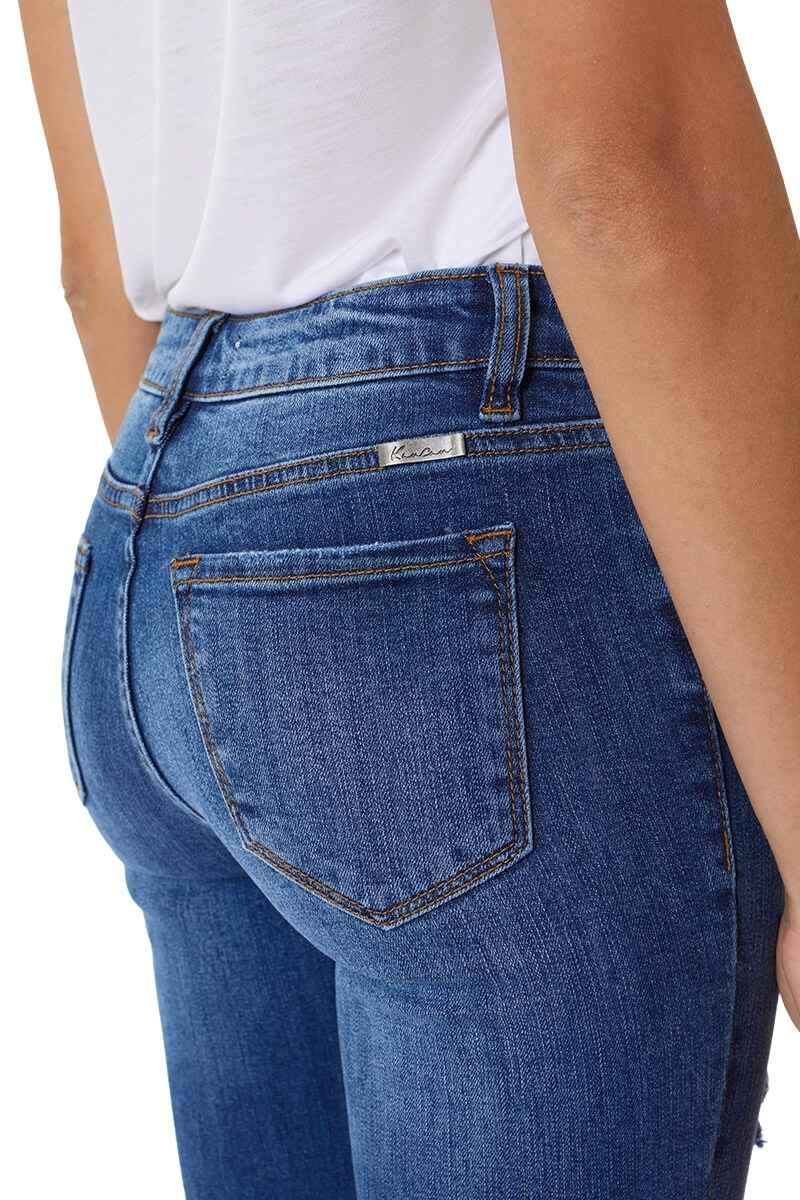 Kancan Women's High Rise Distressed Mom Jeans - KC9198L | Vintage Stretch Denim Skinny Jeans for Women | Perfect for Casual Outfits, Date Nights & Street Style Fashion