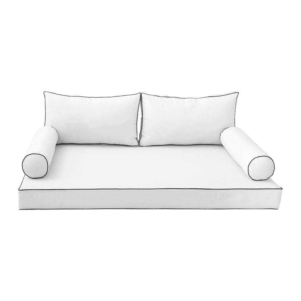Prolinemax SLIPCOVER ONLY - S2 Outdoor Daybed Mattress Bolster Backrest Cushion Covers with Contrast Trim for Twin-XL Size (AD106) - Perfect for Patio, Poolside, and Garden Furniture Protection