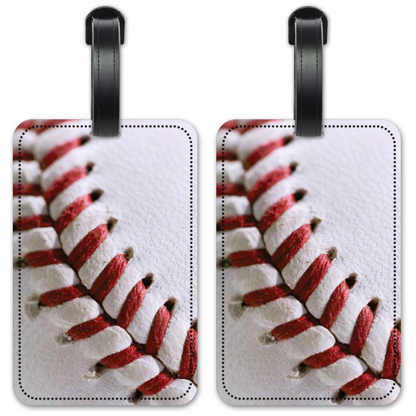 Baseball Stitch Luggage ID Tags - Personalized Suitcase Identification Cards (Set of 2) - Perfect for Travel, Sports Events & School Backpacks