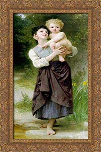 16x24 Gold Ornate Wood Framed Canvas Art - Brother and Sister Painting by William Adolphe Bouguereau | Classic Home Decor for Living Room, Bedroom & Office