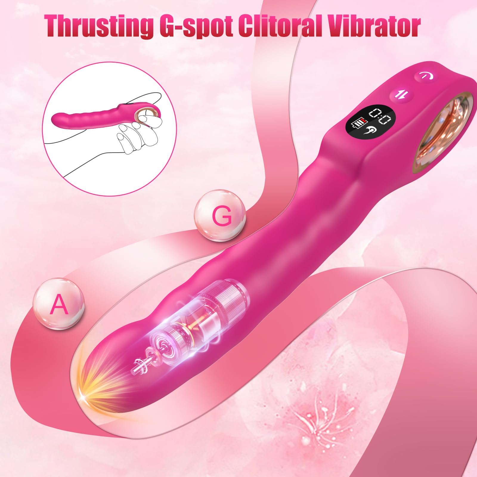 Powerful 7-Speed Thrusting Dildo Vibrator with 7 Vibration Modes - G Spot & Clitoral Stimulator, Anal Sex Toy with Hollow Handle & LCD Display - Adult Wand Massager for Women - Perfect for Solo Play & Couples Intimacy