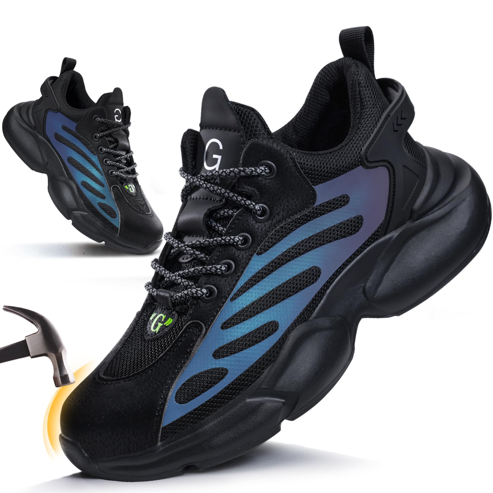 BAIYIJIA Steel Toe Work Shoes for Men & Women - Non-Slip Safety Sneakers for Construction, Industrial & Outdoor Work - Lightweight Steel Toe Tennis Shoes for Comfort & Protection - Perfect for Warehouse, Factory, Landscaping & Heavy Duty Jobs