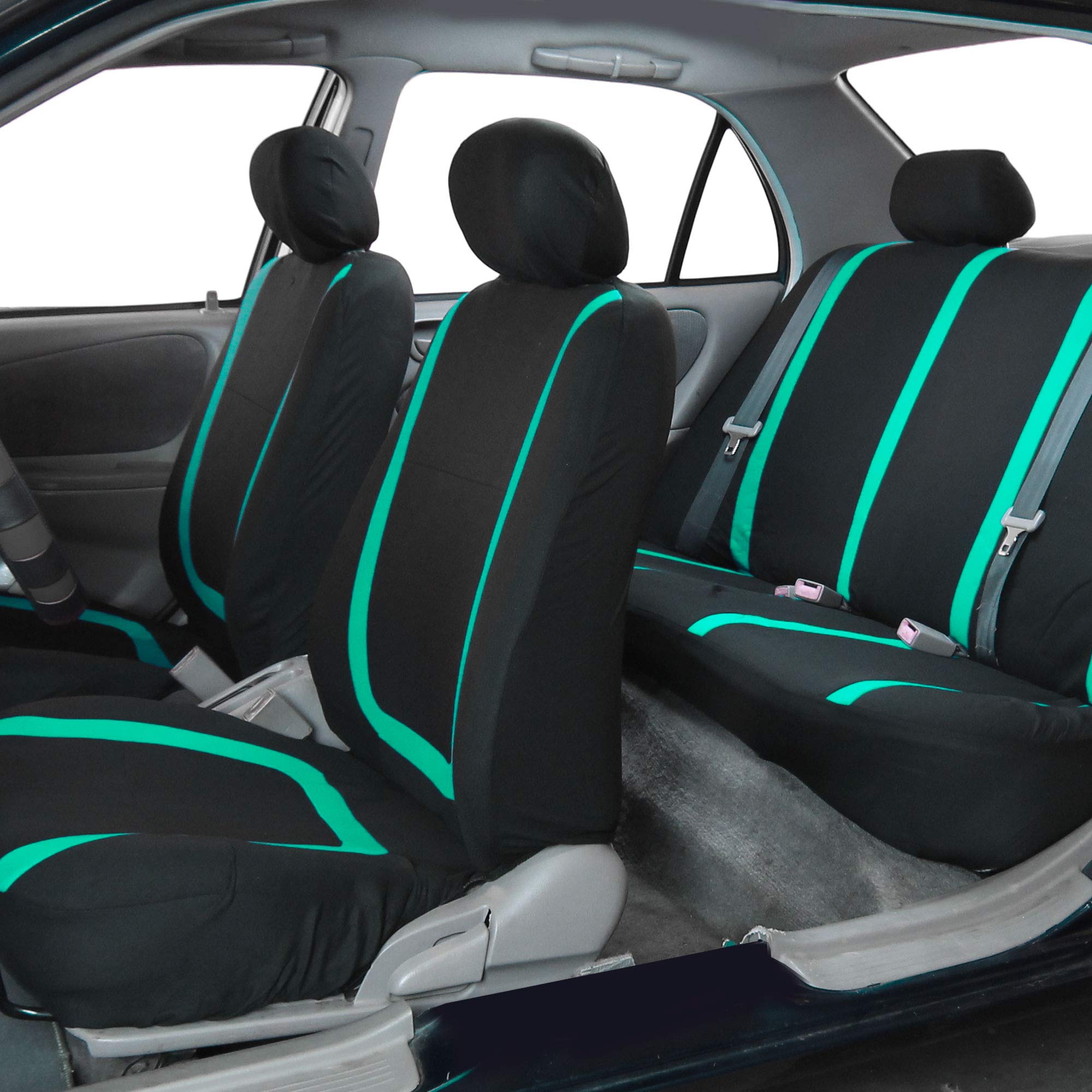 TLH Automotive Car Seat Covers Full Set - Universal Fit for Cars, Trucks & SUVs | Breathable Flat Cloth Design in Mint Color | Includes Steering Wheel Cover & Seat Belt Pads | Perfect for Daily Commute, Road Trips & Vehicle Protection