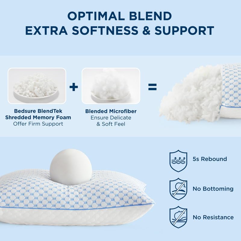 Bedsure Cooling Shredded Memory Foam Pillows - Queen Size Set of 2 (19