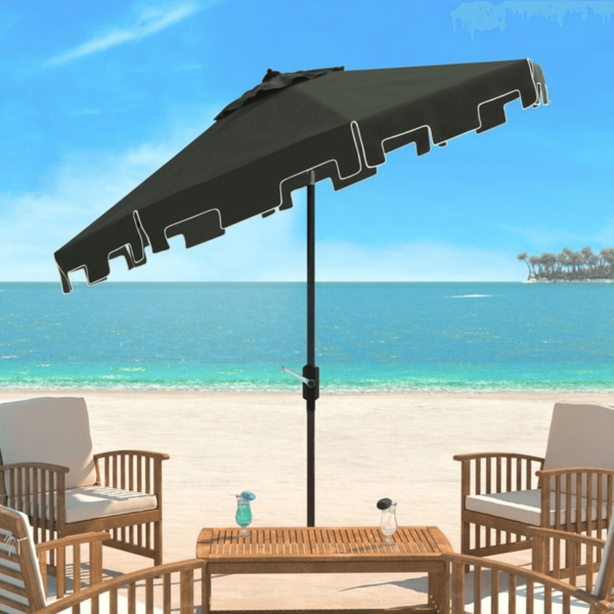 Dark Green 9 Foot Greek Key Market Crank Outdoor Patio Umbrella - Heavy Duty Cantilever Umbrella for Poolside, Backyard, Garden & Beach Shade