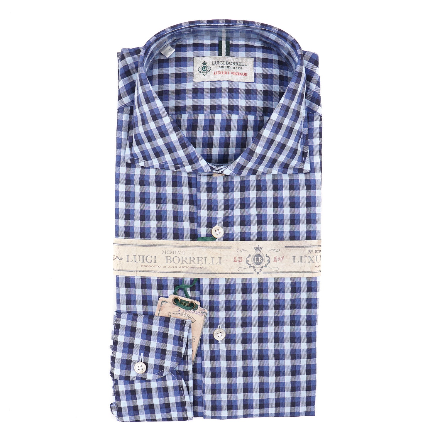 Luigi Borrelli Men's Layered Check Cotton Shirt - Classic Plaid Button Down for Casual & Business Wear