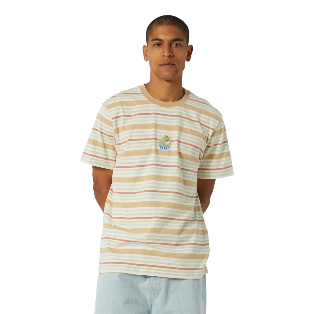 HUF Cheshire Short Sleeve Striped Knit Top Cream - Stylish Casual Wear for Men & Women | Perfect for Streetwear & Everyday Outfits