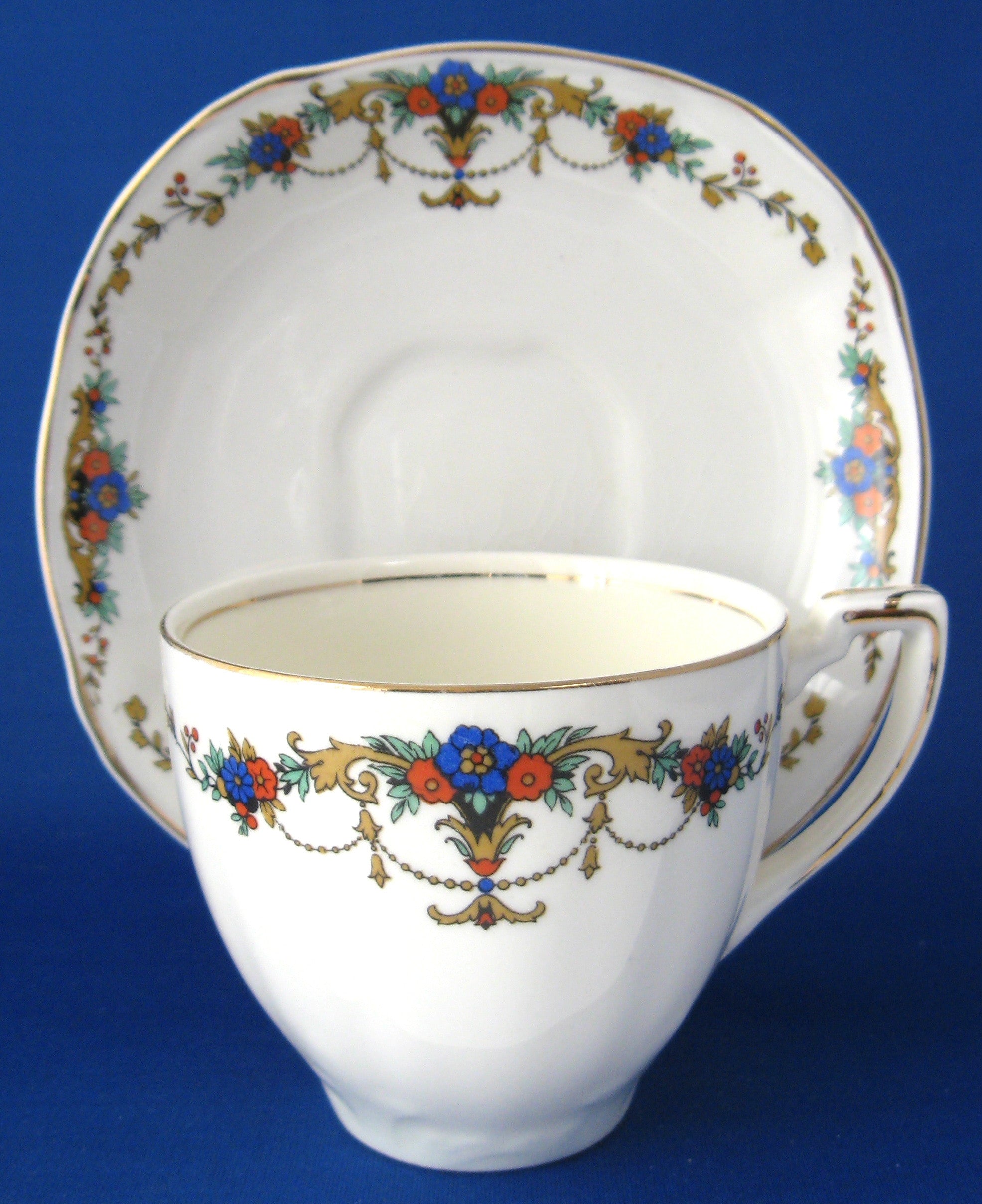 Vintage 1920s Art Deco Floral Cup and Saucer Set by Wood & Sons - Elegant Tea Set for Afternoon Tea, Bridal Shower, and Antique Collectors