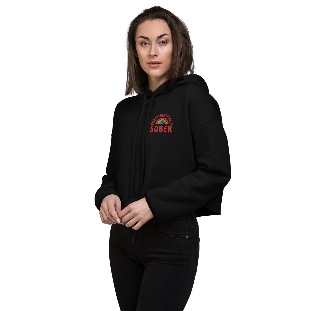 Unapologetically Sober Embroidered Women's Crop Hoodie - Stylish Casual Pullover for Sober Living, Recovery Support & Everyday Wear