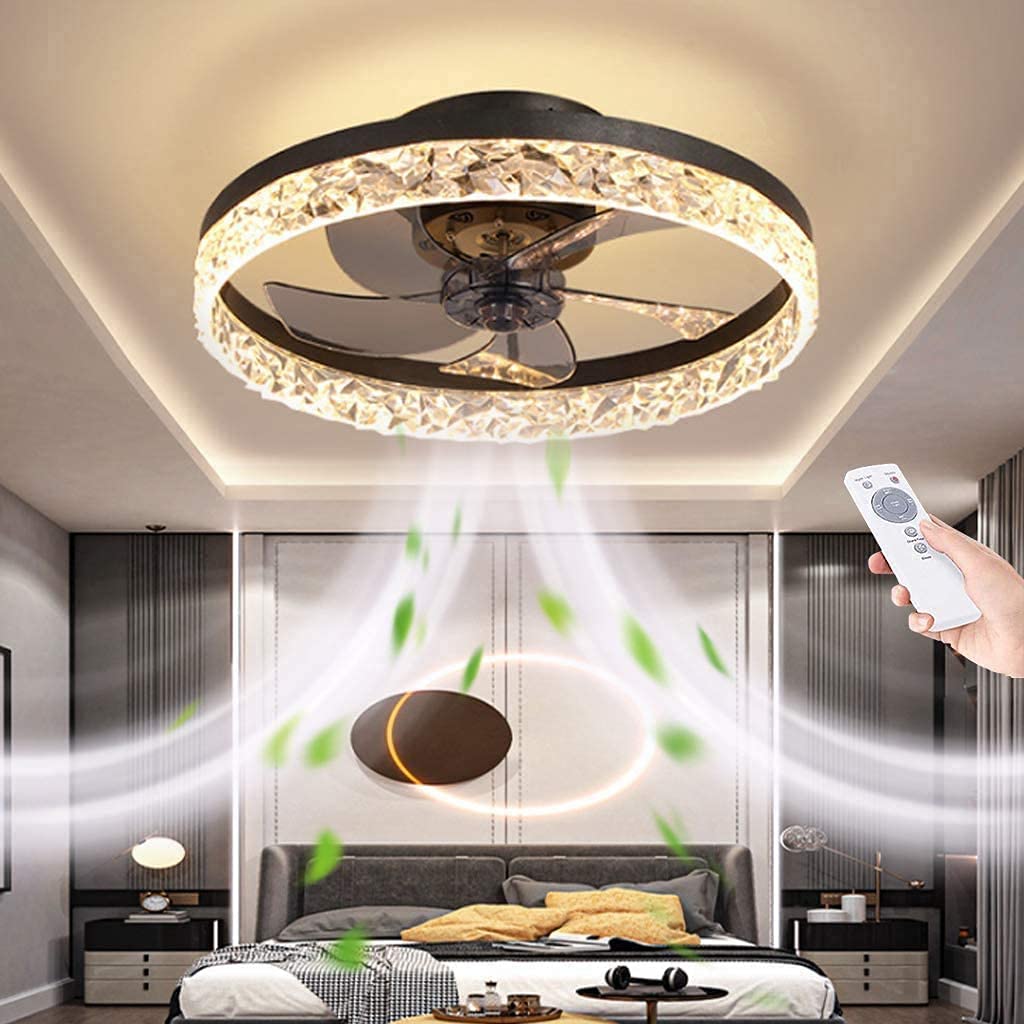Modern Black Ceiling Fan with Lights - 30W Remote Control Dimmable Flush Mount Fan Lamp, Silent Operation & Adjustable Wind Speed for Bedroom, Living Room, Kitchen and Home Office