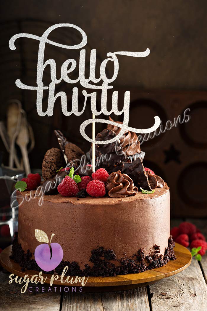 Hello Thirty Silver Cake Topper - Elegant Birthday Cake Decoration for 30th Birthday Parties, Anniversaries & Celebrations