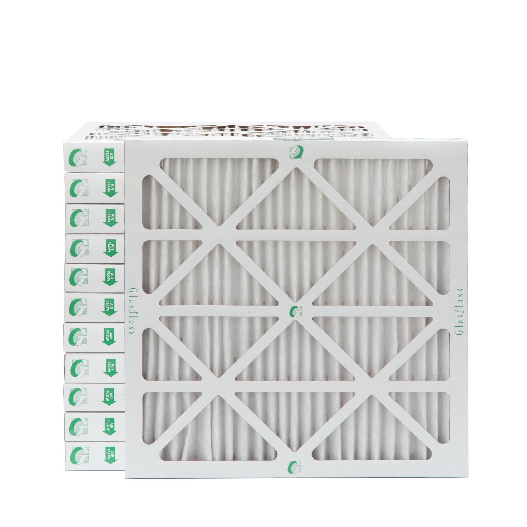 Glasfloss 20x20x2 MERV 10 Air Filter for Furnace & AC - 12 Pack - Traps Dust, Pollen & Allergens - Perfect for Home, Office & HVAC Systems