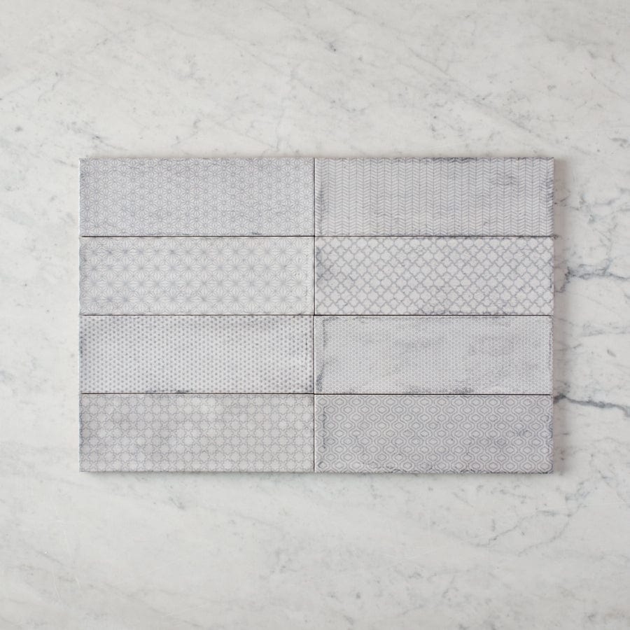 Lennox Head Gloss Grey Pattern Tile - Premium Ceramic Wall & Floor Tiles for Bathroom, Kitchen & Backsplash - Waterproof & Easy to Clean