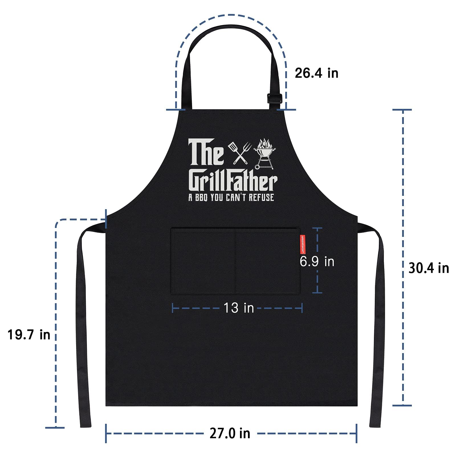 APRONPANDA The Grill Father - Funny BBQ Cooking Apron for Men with Pockets | Perfect Christmas & Birthday Gift for Husband, Dad, Grandad | Ideal for Grilling, Backyard BBQs & Kitchen Cooking