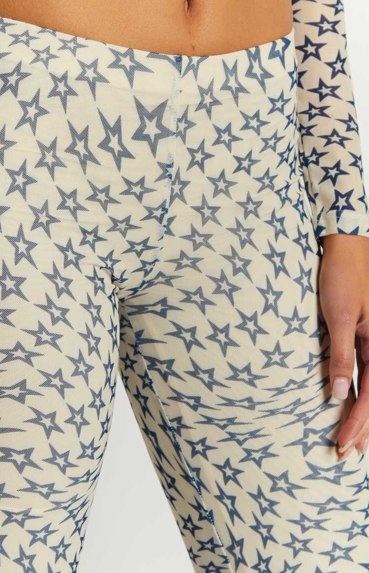 Avalon Star Print Mesh Mid Rise Pants for Women - Stylish & Comfortable Lounge Pants for Yoga, Sleepwear & Casual Wear