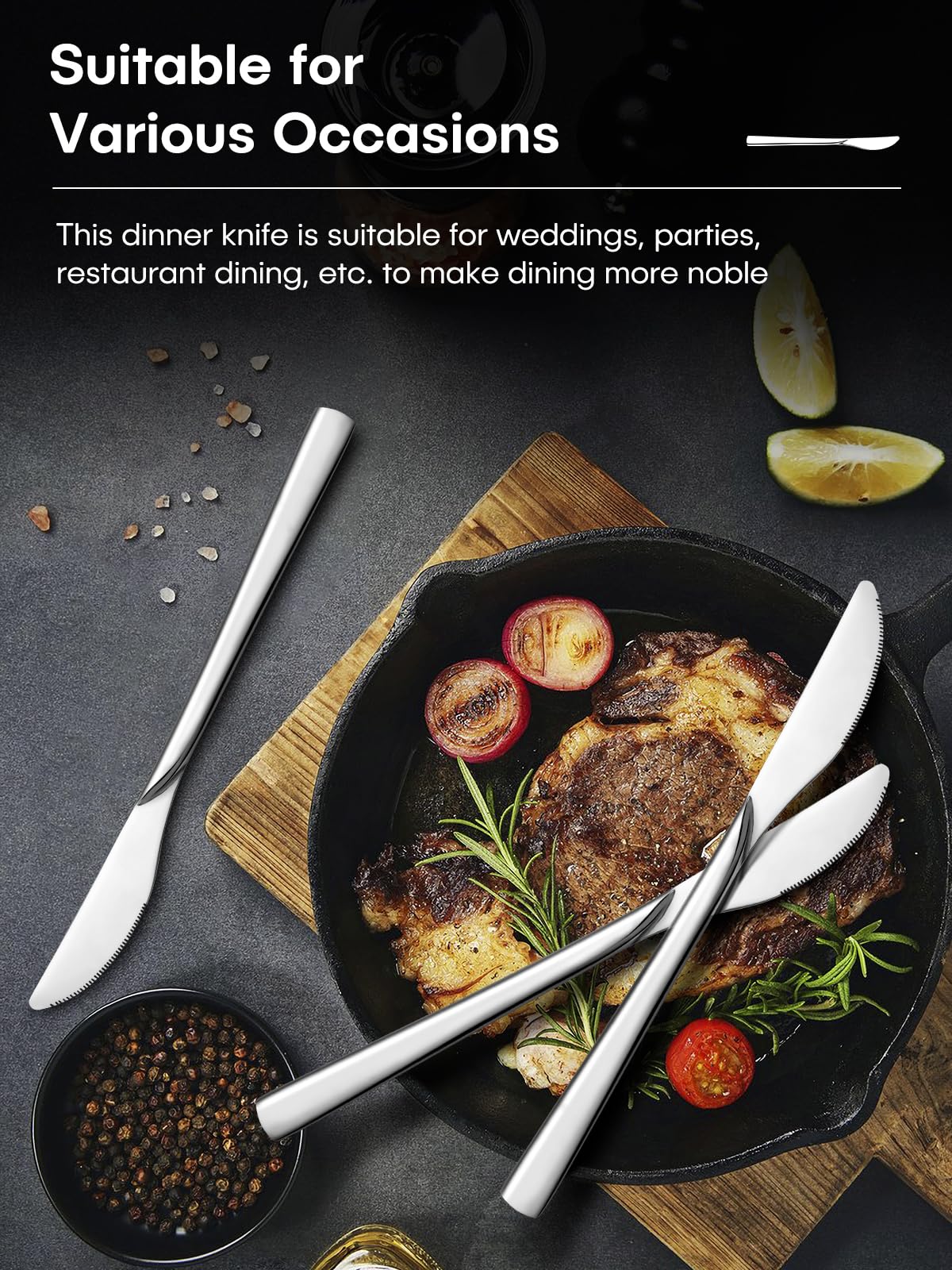 Premium 12-Piece Stainless Steel Dinner Knives Set - Food Grade, Mirror Polish, Dishwasher Safe (8.5 Inch) - Perfect for Home, Kitchen, Restaurant & Catering Use