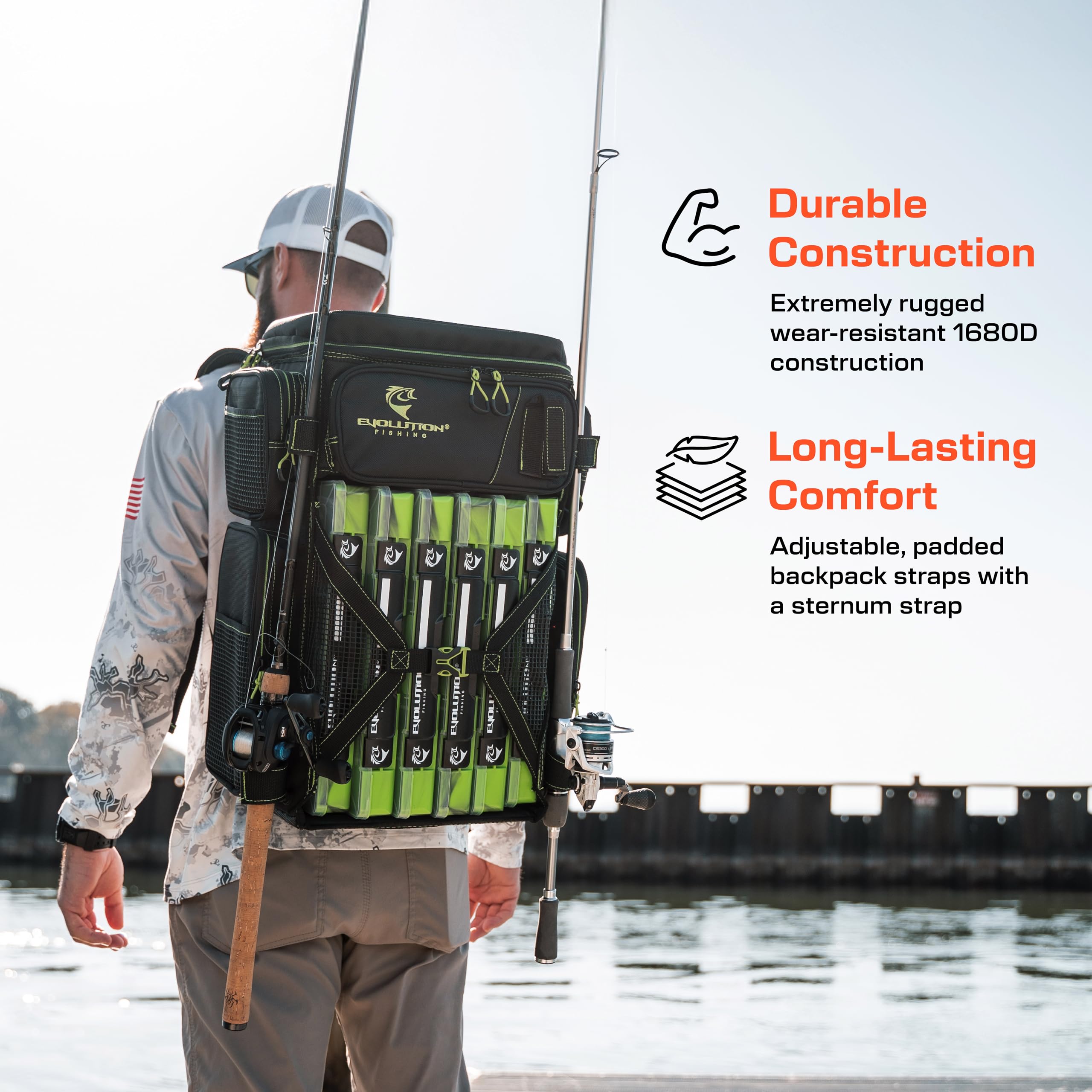 Evolution Fishing Drift Series Tackle Backpack 3600 – Heavy Duty Outdoor Fishing Backpack with 6 Removable Tackle Trays | Perfect for Bass, Trout & Saltwater Fishing Trips
