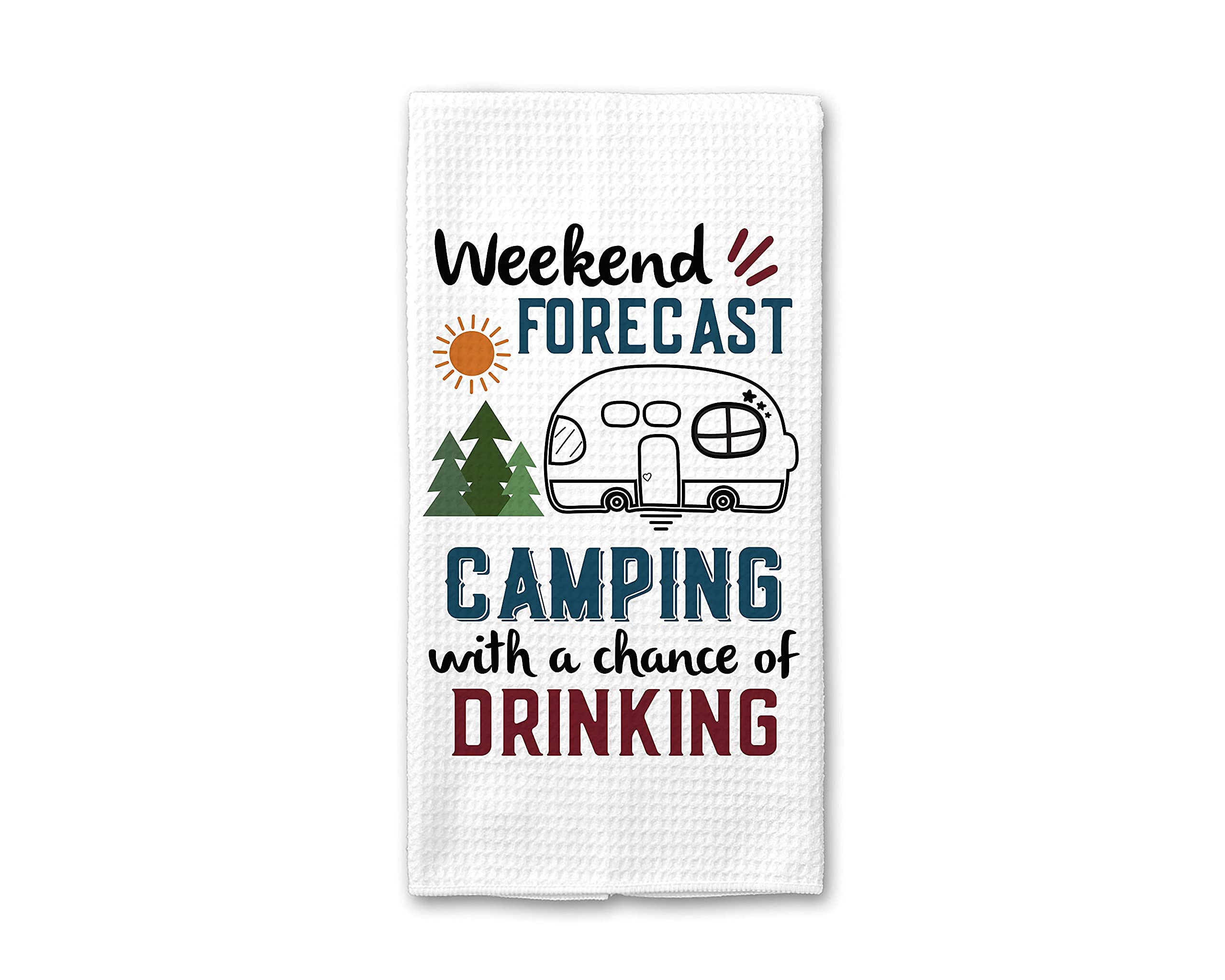 Funny Camper Waffle Weave Dish Towel - Absorbent Kitchen Towel Set for RV, Travel Trailer & Home - Cute Camper Accessories & Decor Gift for Camping Enthusiasts - Perfect for Drying Dishes, Cleaning & Outdoor Adventures