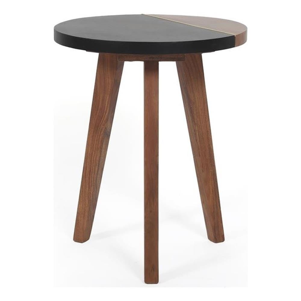 Steve Silver Caspian Slate Round Accent End Table - Natural Matte Finish Side Table for Living Room, Bedroom & Office Decor