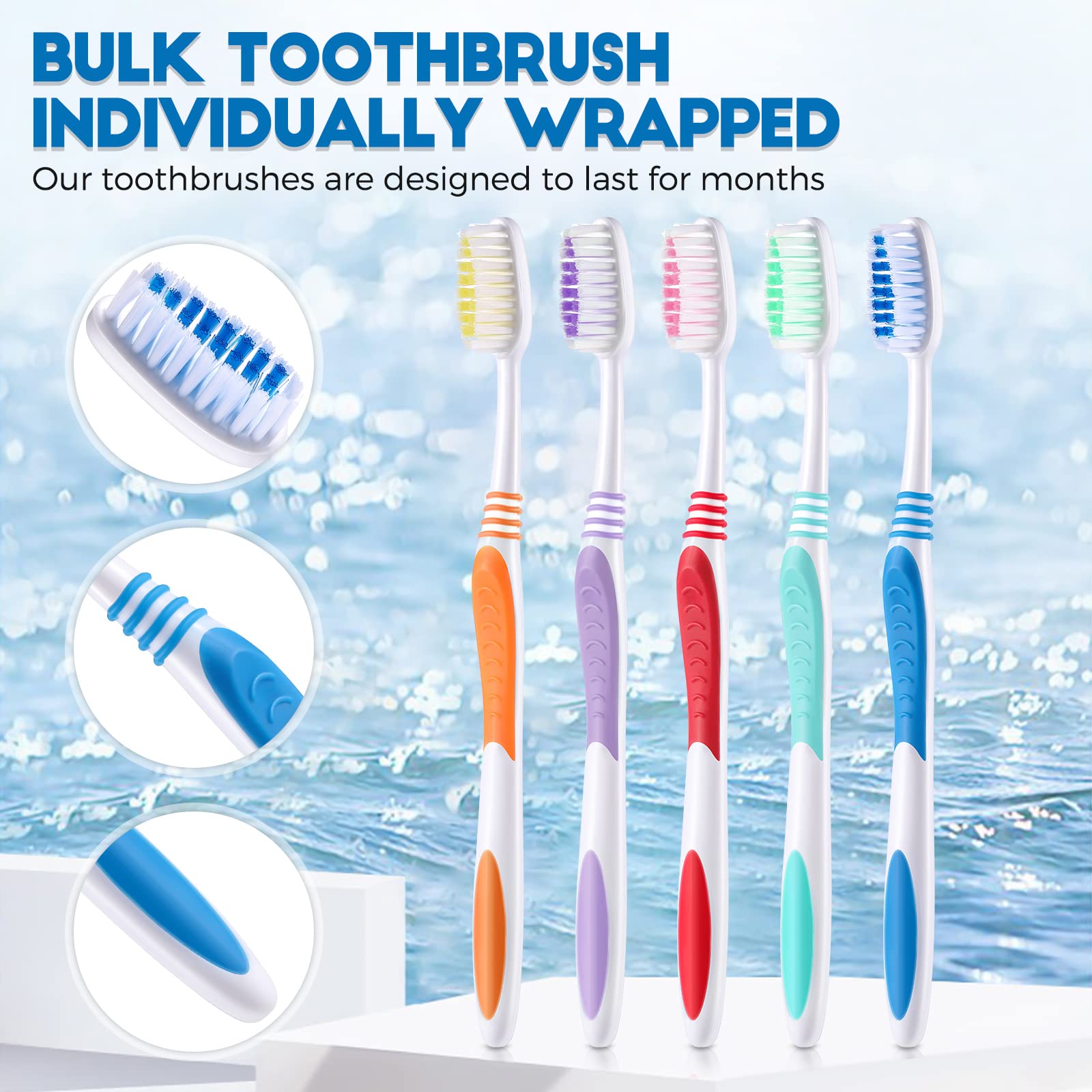 100-Pack Individually Wrapped Disposable Toothbrushes - Medium Soft Bristles for Adults & Kids - Travel, Hotel & Guest Use - Multi-Colored Oral Care Essentials for Home, Office & On-the-Go Hygiene