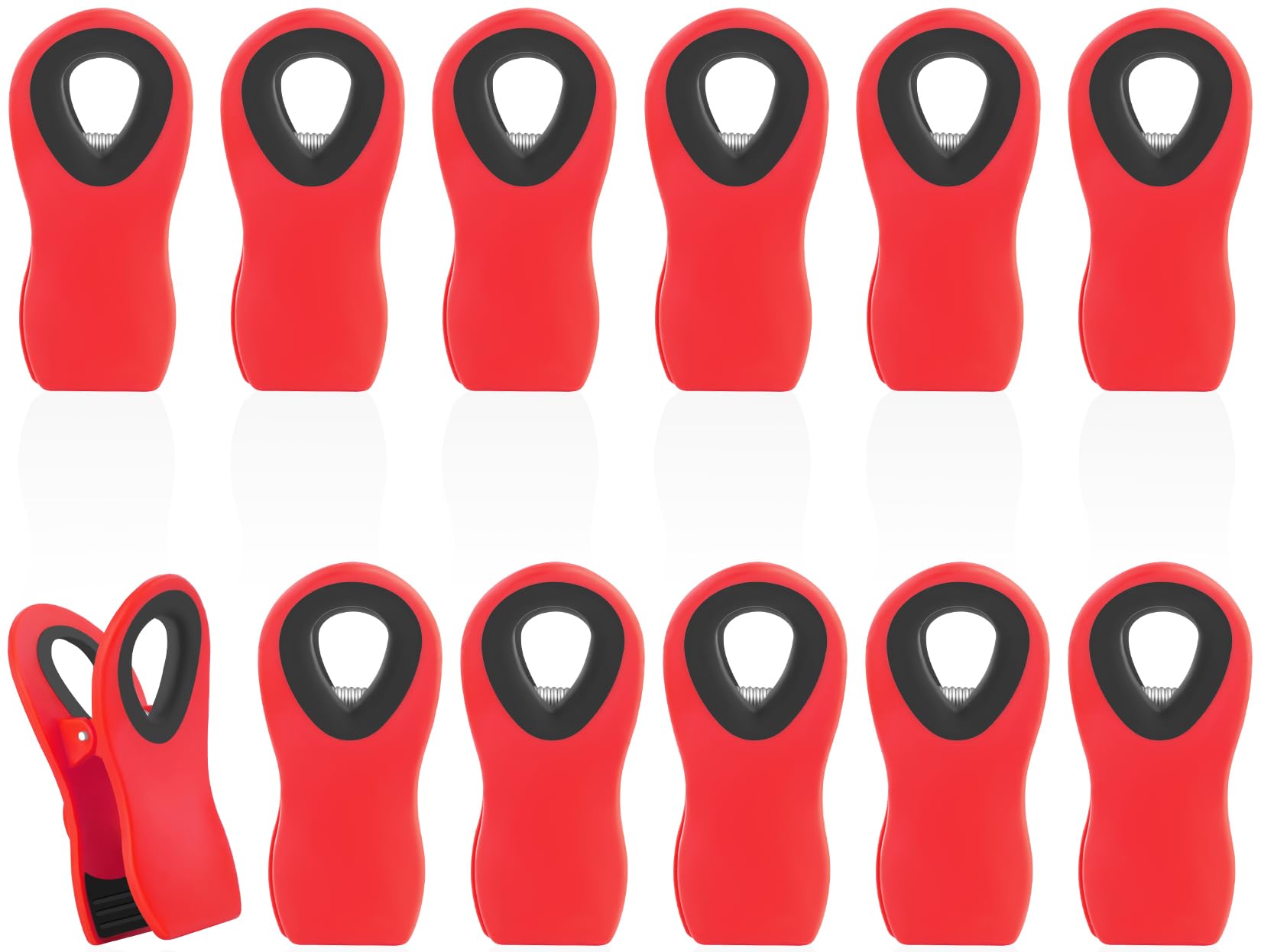 12 Pack Magnetic Food Bag Clips for Kitchen & Refrigerator - Strong Plastic Storage Clips for Chips, Snacks & Sealed Packages (Red) - Perfect for Pantry Organization & Food Freshness