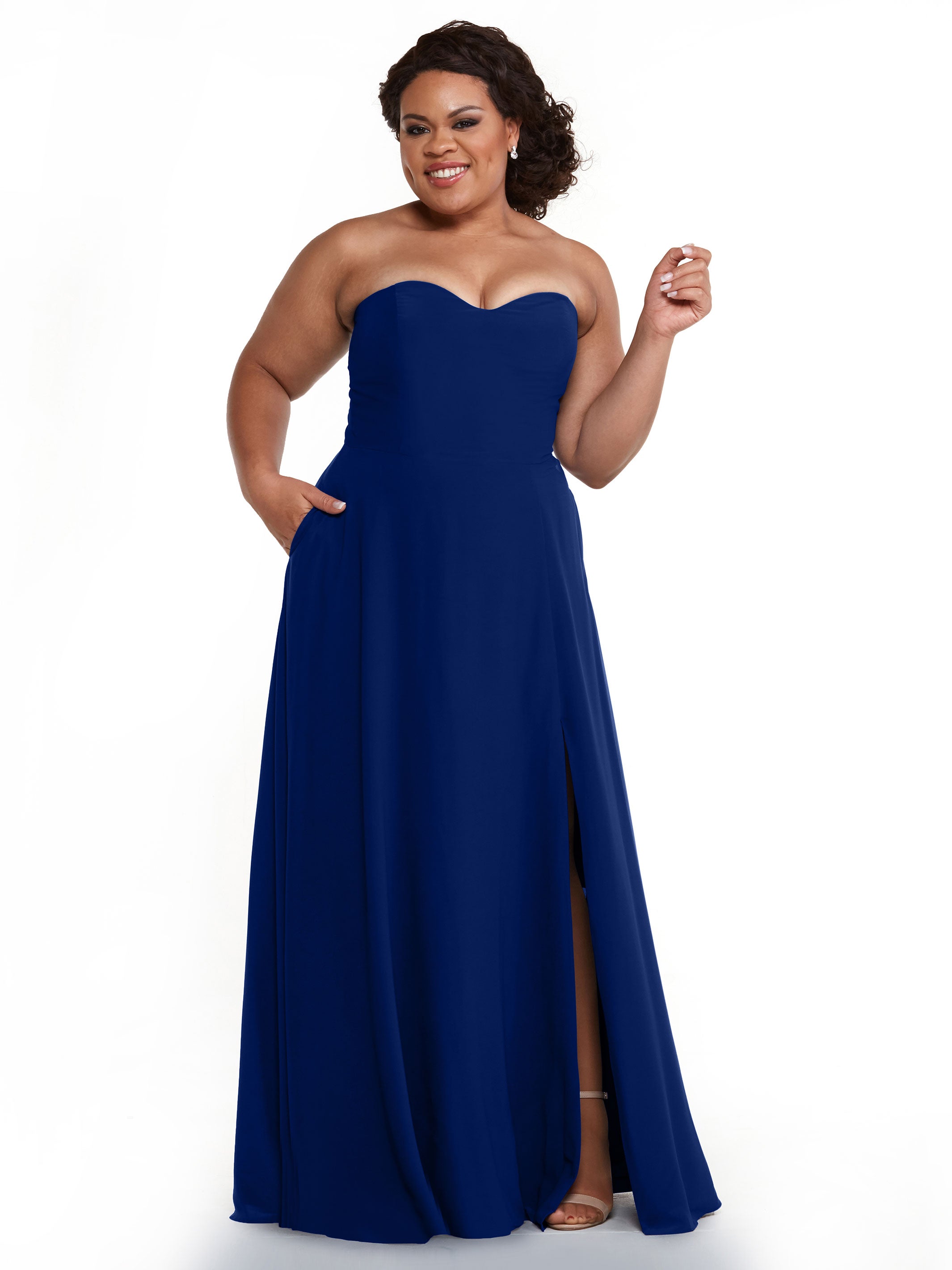 Strapless Stretch Chiffon A-Line Bridesmaid Dress with Pockets & Side Slit - Elegant Formal Wedding Party Gown for Bridesmaids, Evening Events & Special Occasions