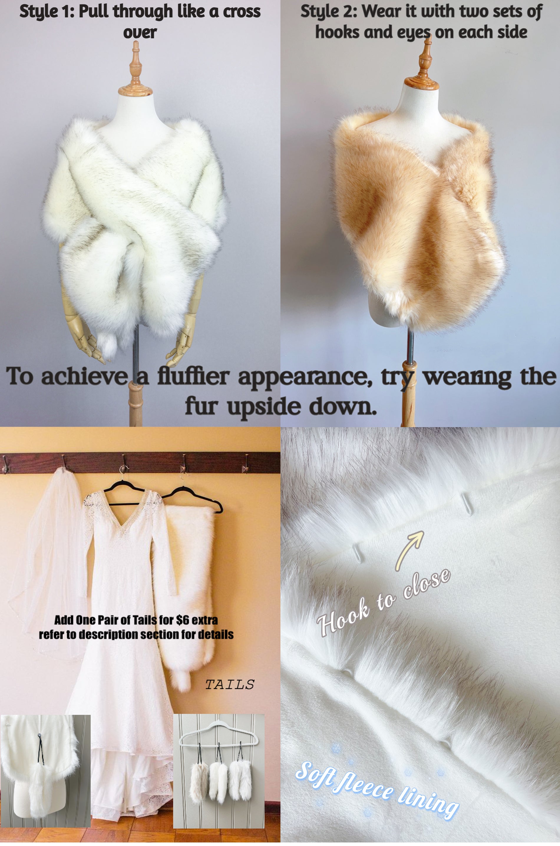Lilian Blu02 Blush with Black Tips Bridal Faux Fur Shawl - Elegant Wedding Wrap for Winter Ceremonies & Formal Events