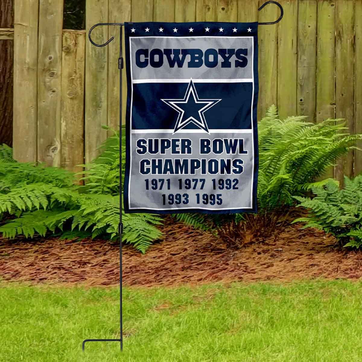 WinCraft Dallas Cowboys 5-Time Super Bowl Champions Garden Flag with Stand Pole Holder - Perfect for Football Fan Yard Decor & Game Day Party