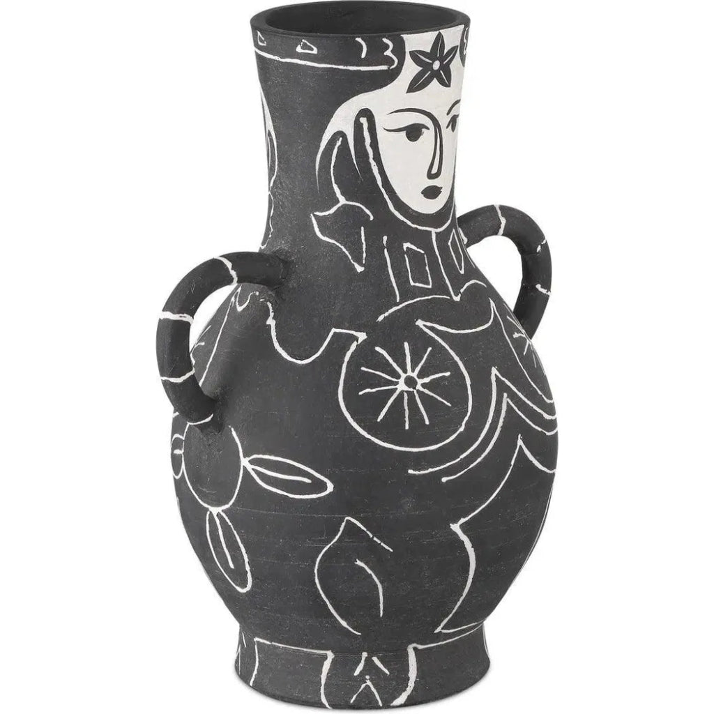 13.5 Inch Saint Paul de Vence Terracotta Black Vase - Elegant Home Decor for Living Room, Dining Table, or Office Centerpiece