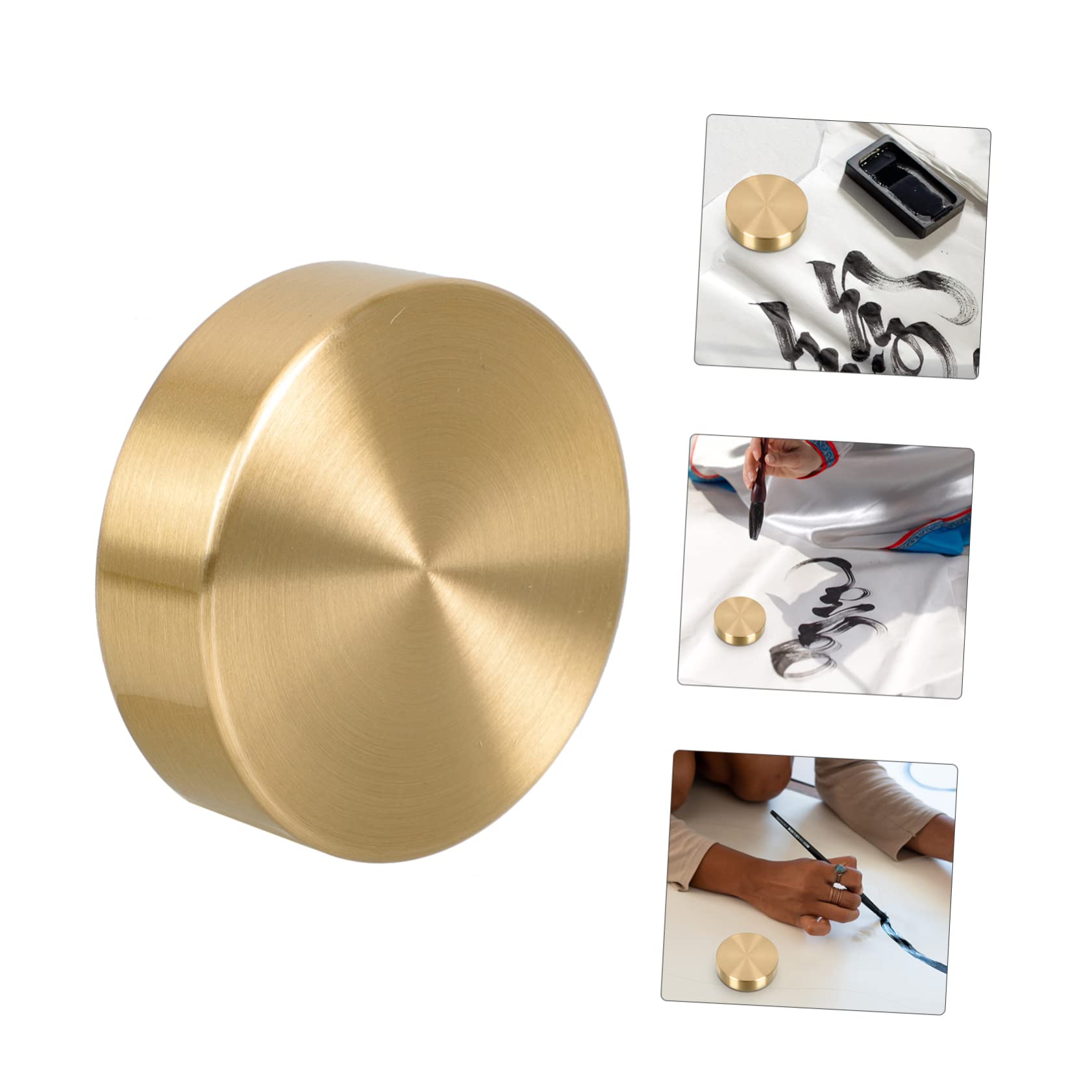 GOOHOCHY 4-Piece Round Brass Paperweight Set - Heavy Duty Ruler Paperweights for Office Desk, Drawing Table, and Home Decor - Perfect for Artists, Engineers & Stationery Lovers