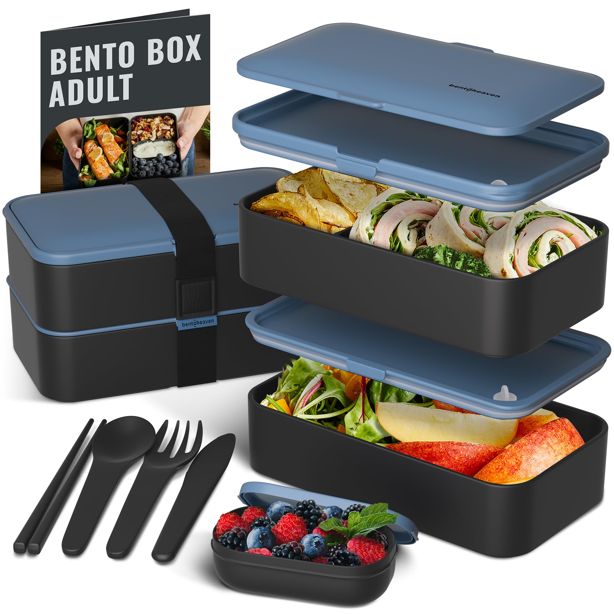 Premium Bento Box for Adults - Japanese Style Lunch Box with Compartments for Women & Men | Includes Utensil Set, Chopsticks & Dip Container | Microwave Safe & Leakproof | Perfect for Office Lunch, School Meal Prep & Picnics (Steel My Heart Design)