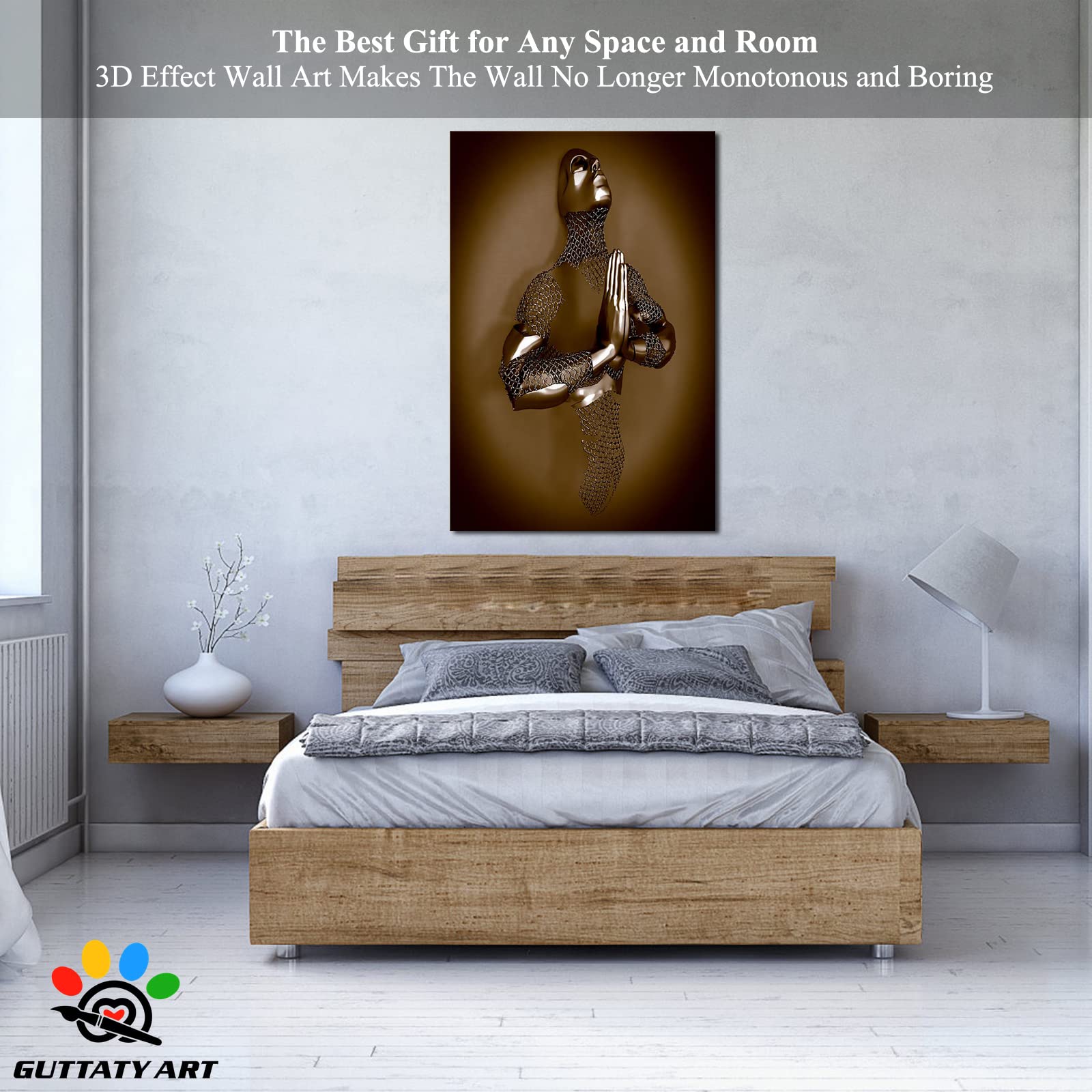3D Metal Heart Wall Art - Gray & Brown Canvas Painting for Living Room & Bedroom Decor - Yoga Pose & Valentine's Day Gift for Couples - 32x48 Inches - Perfect for Home, Office & Meditation Spaces
