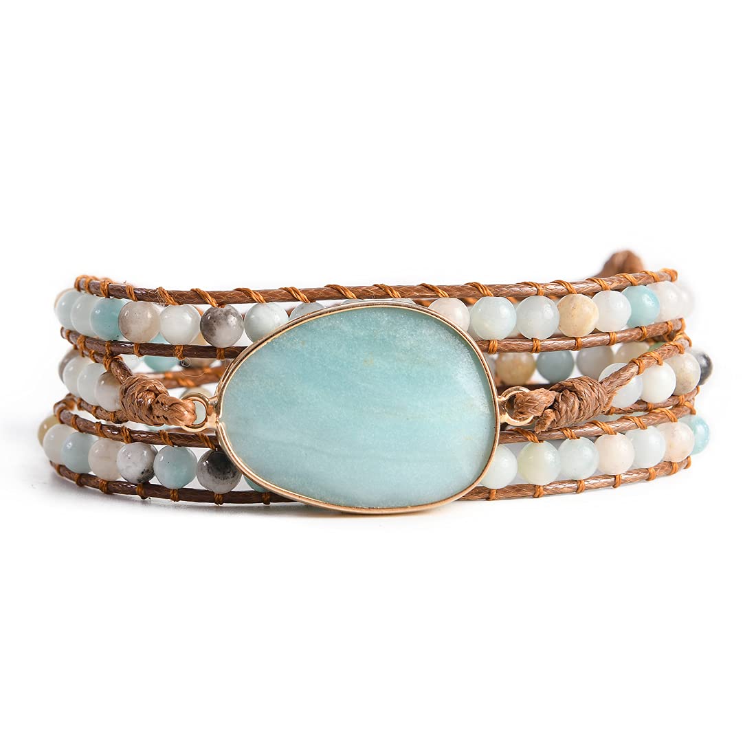 Boho Handmade Natural Stone Wrap Bracelet with Crystal Beads - Adjustable Spiritual Healing Jewelry for Women - Perfect for Yoga, Meditation & Boho Fashion Accessories