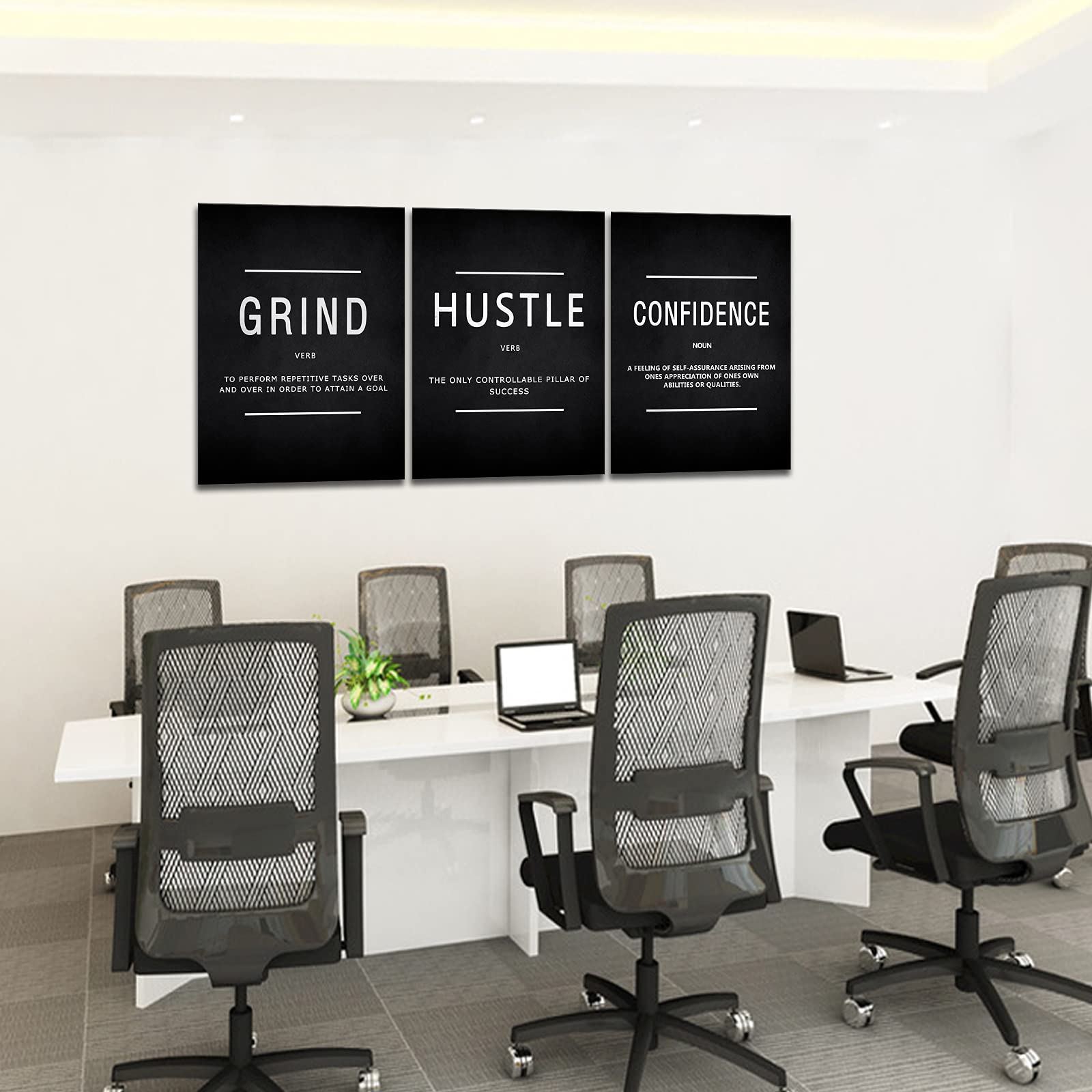 KAWAHONE Motivational Success Canvas Wall Art - Grind Hustle Confidence Inspirational Quotes Framed Painting for Office & Workplace Decor | Ready to Hang | Perfect for Entrepreneurs, Home Office & Business Spaces