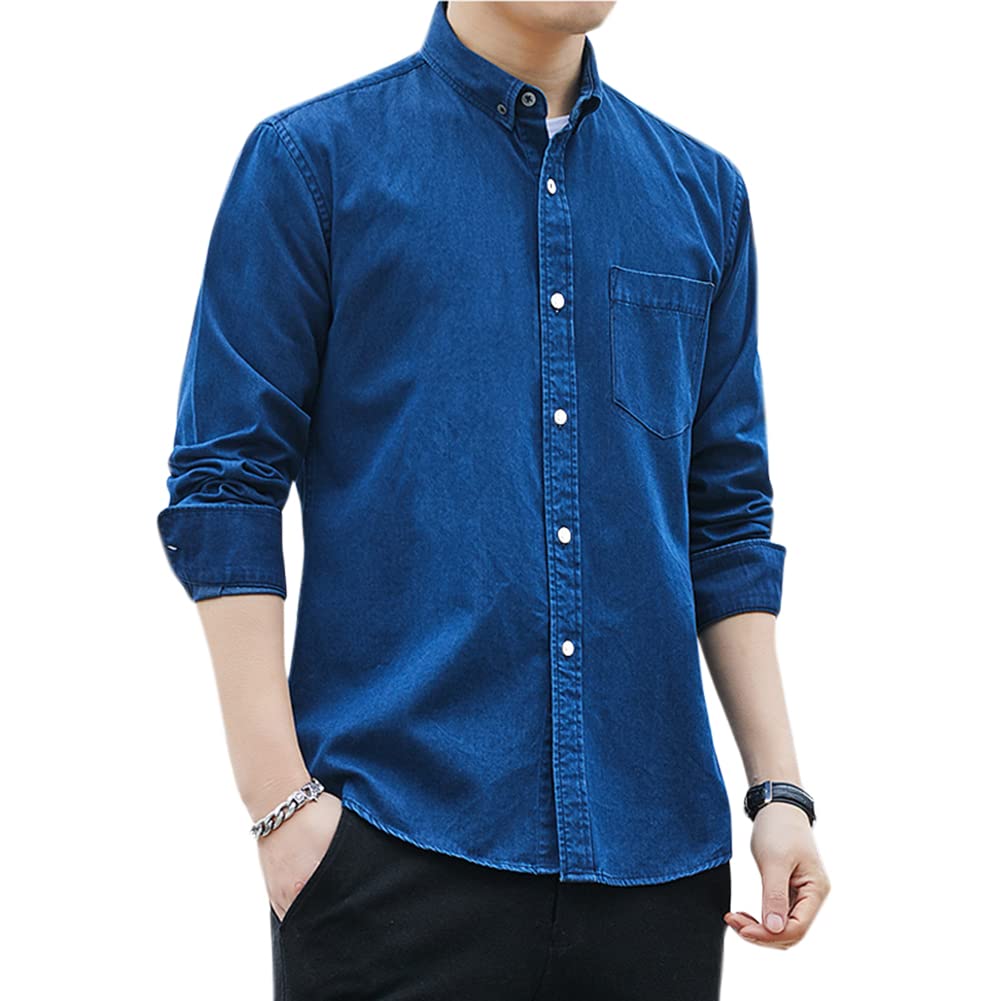 Boyland Men's Denim Shirt - Long Sleeve Button Down Collar Casual Work Shirt with Pocket | Perfect for Office, Outdoor Activities & Everyday Wear