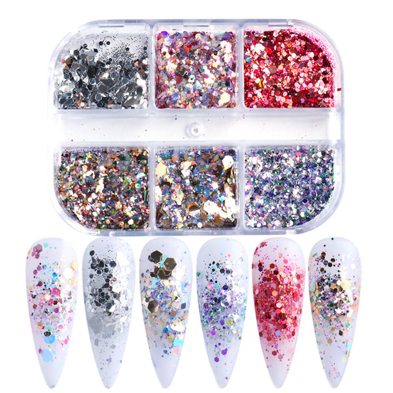 Ultra Thin Sequins Glitters Nail Art - 6 Grid Tray for DIY Nail Decoration, Manicure, Pedicure & Salon Use