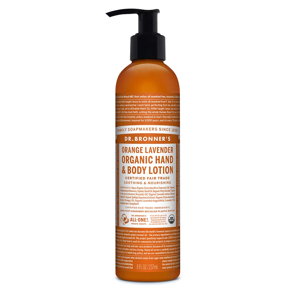 Dr. Bronner's Organic Orange Lavender Body Lotion - 8 oz | Certified Organic Moisturizer for Dry Skin, Hands & Face | Vegan, Non-GMO, Highly Emollient | Soothing Hydration for Daily Skincare & After-Sun Care