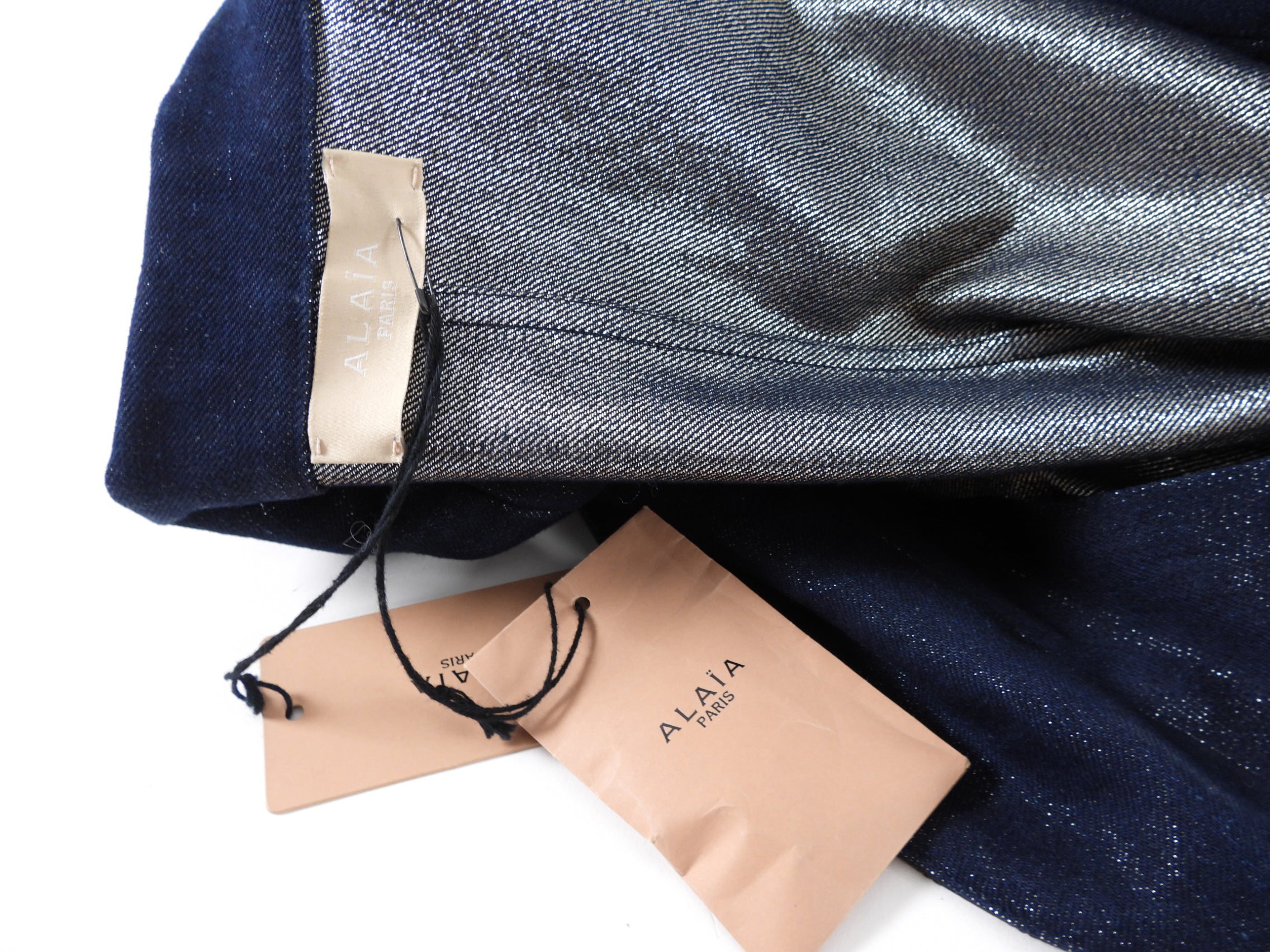 Alaia Dark Denim Fitted Coat Women's Slim Long Trench Jacket Size FR38/S for Office, Date Night & Fall Fashion
