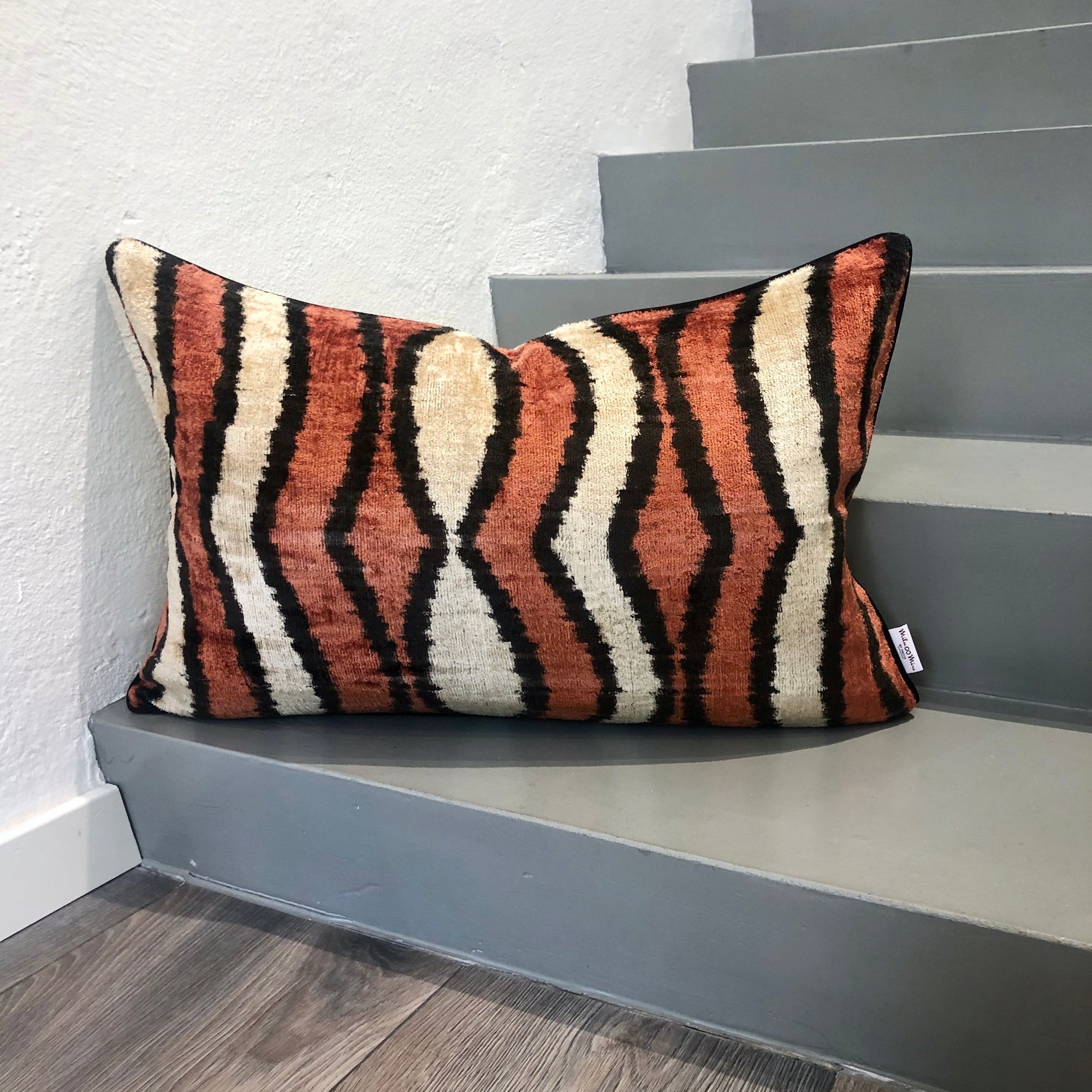 Luxury Velvet Ikat Tiger Print Cushion Cover - Soft Decorative Throw Pillow for Sofa, Bed, Living Room - Boho Home Decor Gift Idea