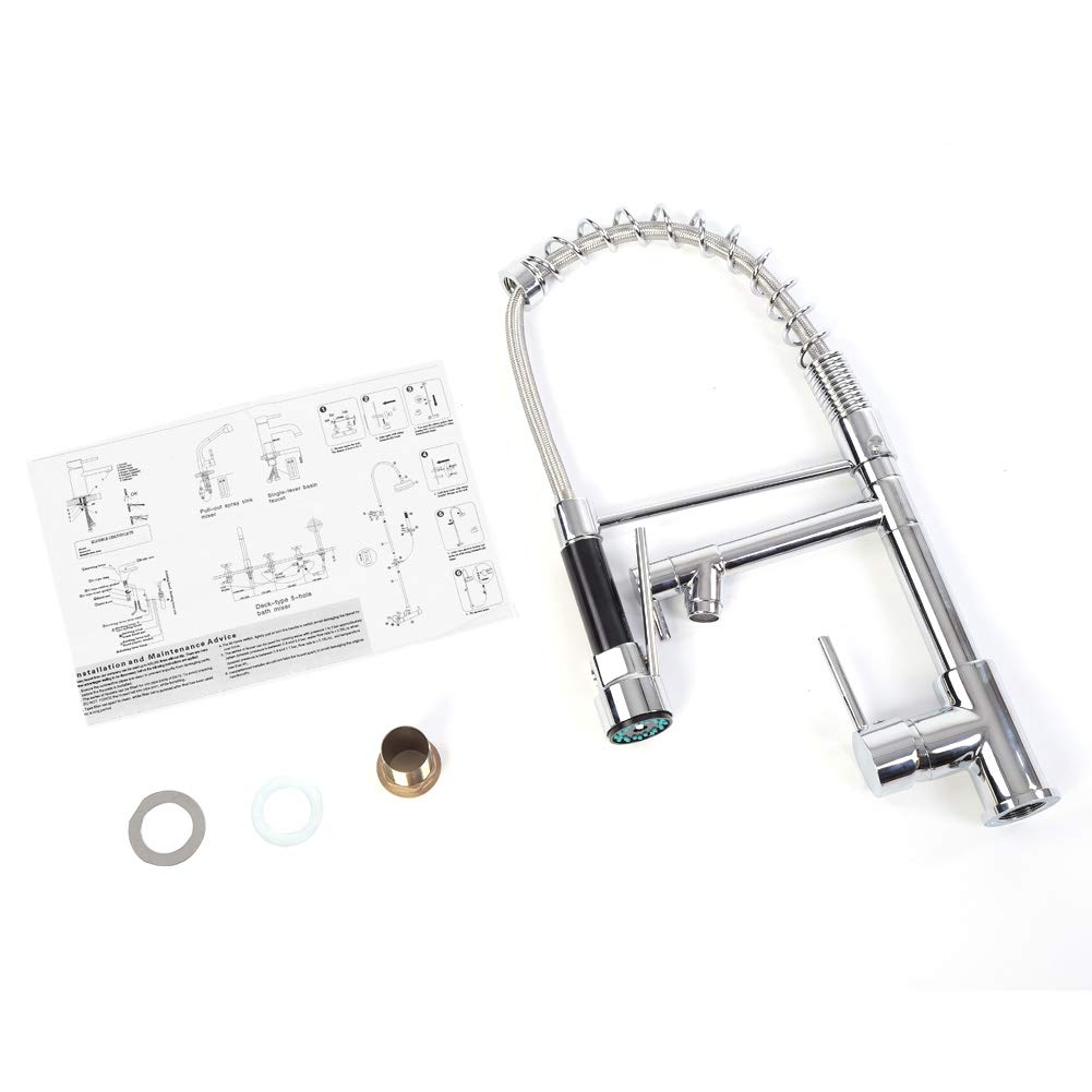 Premium Brass 3-Handle Kitchen Faucet with Pull-Out Sprayer - Hot & Cold Water Mixer Tap for Modern Sinks - Perfect for Cooking, Dishwashing & Food Prep