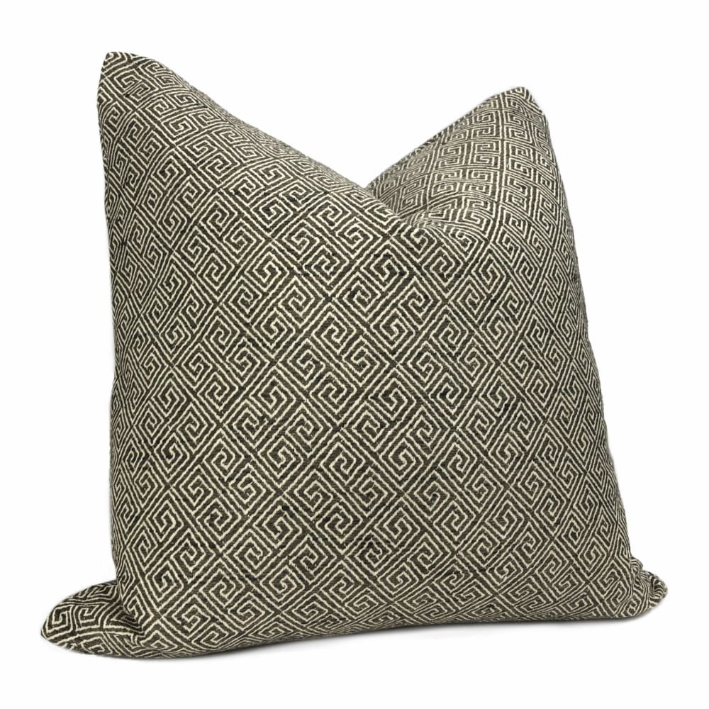 Premium Darius Dark Brown Greek Key Pillow Cover - Decorative Throw Pillow Case for Sofa, Bed & Home Decor - 18x18 Inches
