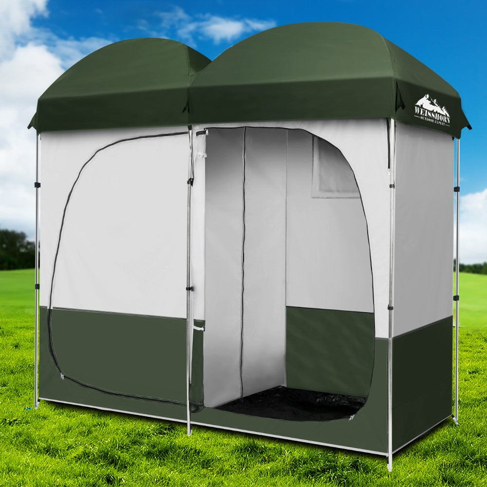 Weisshorn Double Camping Shower Toilet Tent - Portable Outdoor Privacy Shelter for Camping, Hiking & Beach - Green Change Room with Durable Waterproof Fabric