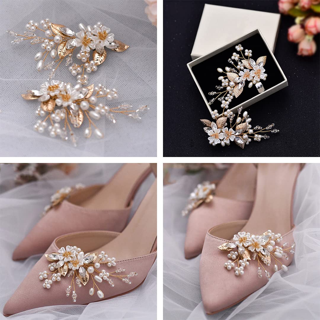 2 PCS Removable Millet Beads Flower Shoe Clips - Elegant Shoe Buckles Decor for Wedding, High Heels, Flats & Sandals - Perfect for Bridal, Prom & Special Occasions