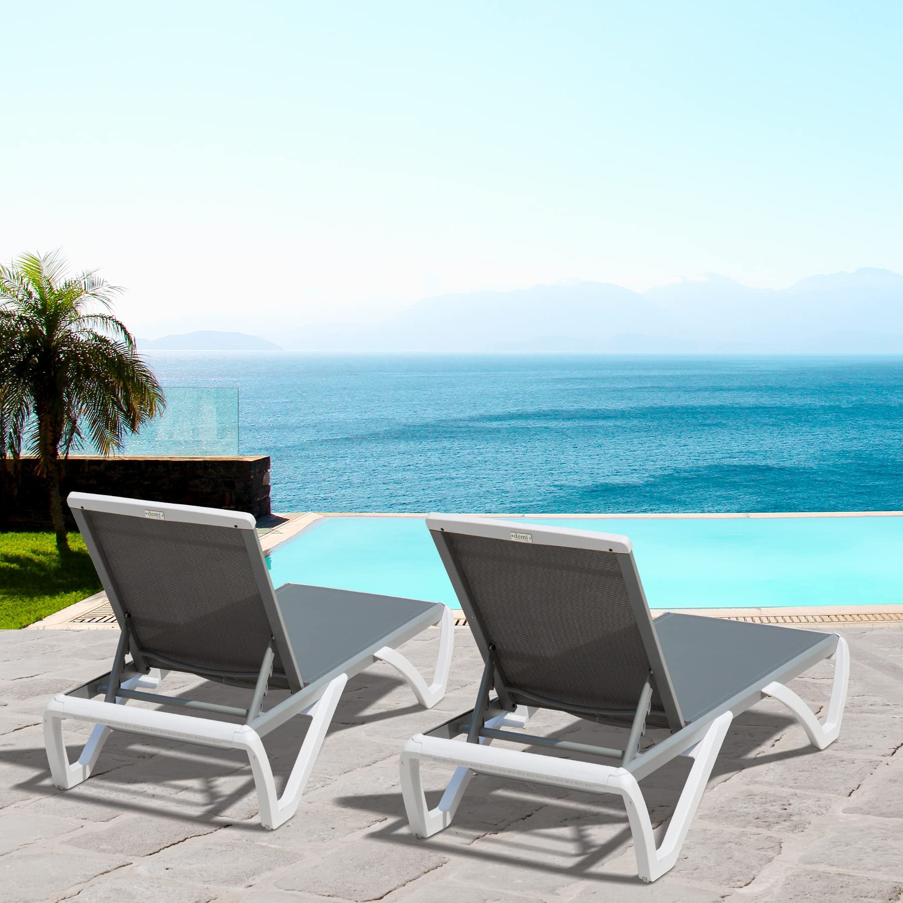 Domi Adjustable Aluminum Pool Lounge Chair - All-Weather Textilene Outdoor Chaise Lounge for Deck, Lawn & Backyard - Perfect for Poolside Relaxation, Sunbathing & Patio Lounging