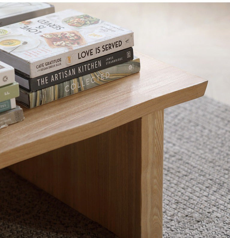 Handcrafted Live Edge Tea Table - Solid Oak & Birch Wood - Rustic Modern Coffee Table for Living Room, Lounge, or Office Decor