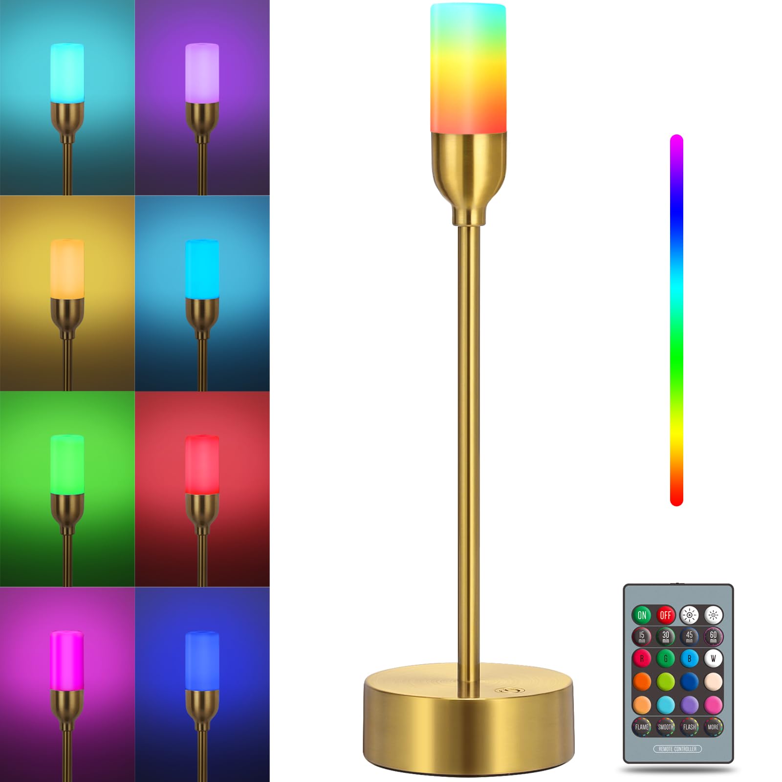 Rechargeable Cordless Table Lamp - Dimmable RGB LED Night Light with 48 Hours Battery Life, Portable Desk Candle Lamp for Bedroom, Living Room, Office, Restaurant, Bar, Outdoor Patio - Gold (Perfect for Romantic Dinners, Cozy Reading, Mood Lighting & Outdoor Entertaining)