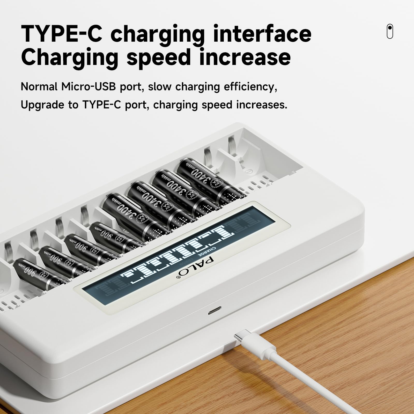 Palogreen 12 Bay Independent Lithium Battery Charger for AA AAA Li-ion Rechargeable Batteries with LCD Display & 20W USB-C Fast Charging | Perfect for Cameras, Flashlights, Toys, and Electronic Devices
